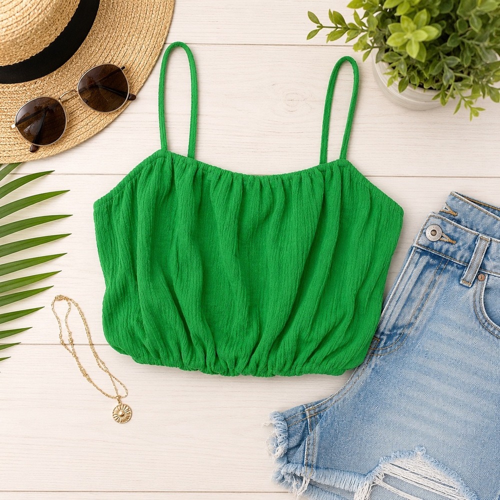 Wild fable Green Crop Top Women's Small Bubble Hem Cami Y2K Summer Tankβ